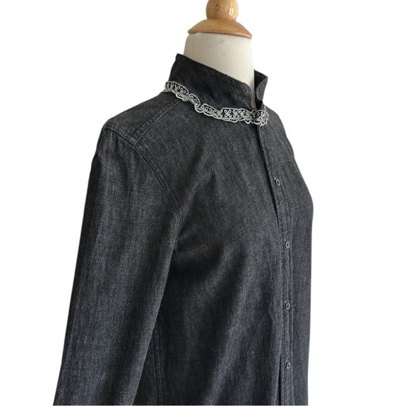 POLO RALPH LAUREN Black Denim Long Sleeve Shirt Lace Cowgirl Western Size 4 - Picture 4 of 13
